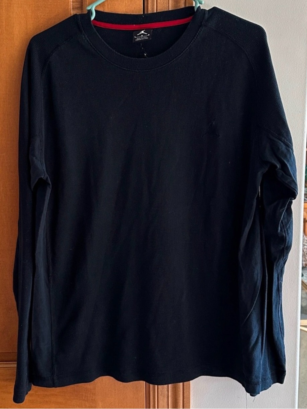 Jordan Mens Large Black Waffle Knit Thermal Long Sleeve Shirt